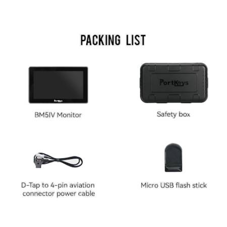 Portkeys BM5 IV - monitor podglądowy 5,5”, SDI, HDMI,1920x1080, 3D LUT, 1000:1, 2000nit, dotykowe sterowanie_Zawartość zestawu_4